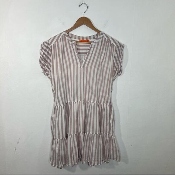 Oliphant Roll Sleeve Dress Stone Gray Stripe Print Size Large - Picture 4 of 16